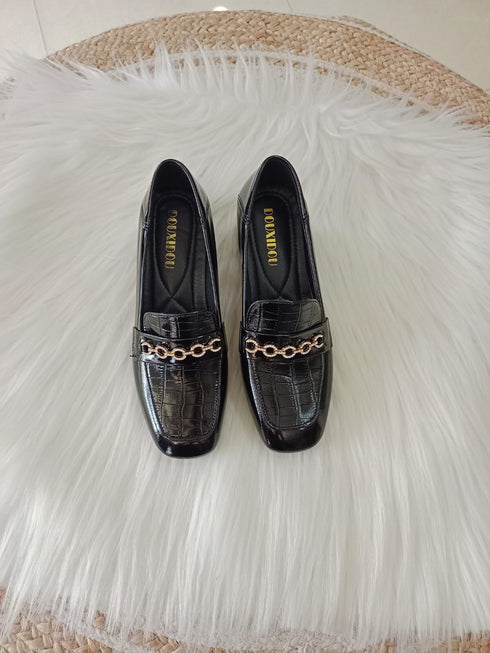 Women Loafer With Crystal Embedded Gold Chain